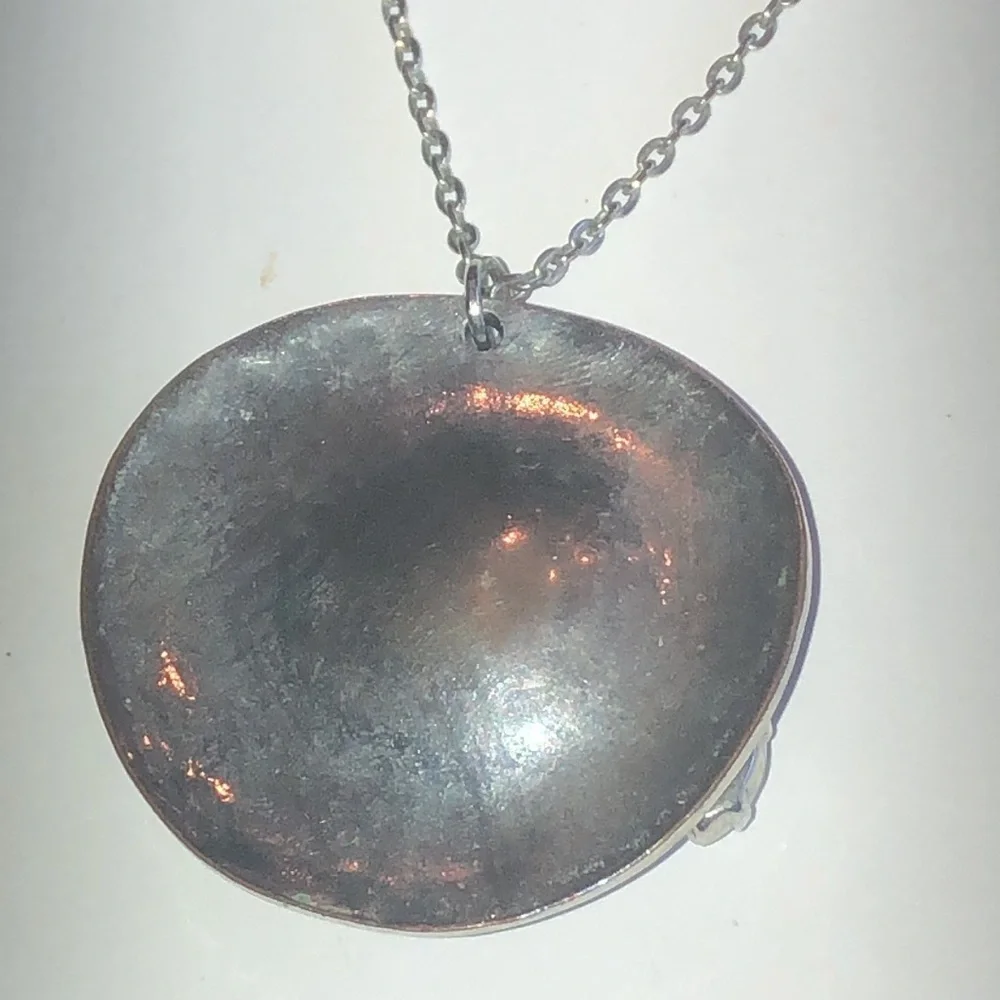 Silver Tone Black Enamel CZ Rhinestone Boho Pendant Necklace